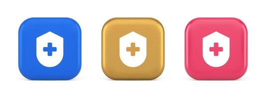 Medical secure shield check plus button approval confidential medicine protection 3d icon vector