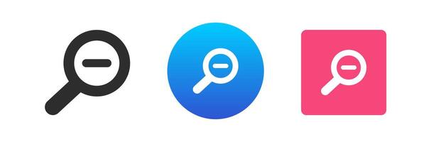 Zoom out online searching information internet browsing magnifying glass minus icon set flat vector