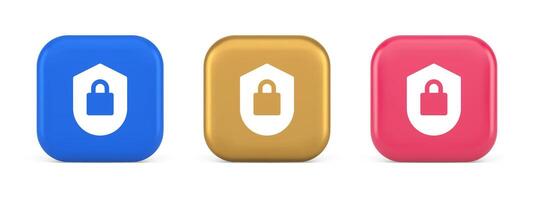 Lock shield security button privacy blocked password service web app 3d realistic icon vector