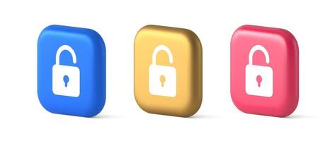 Open lock button cyberspace password security protection service 3d realistic icon vector