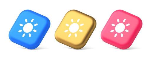 Brightness button sun light warm cold contrast digital interface 3d realistic isometric icon vector