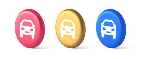 Car automobile button urban travel traffic transportation drive rent repair 3d realistic isometric circle icon vector