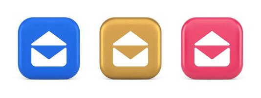 Email open envelope letter received incoming message button 3d realistic icon vector