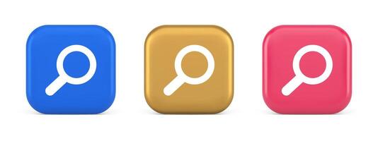 Browsing internet searching button magnifying glass analyzing information 3d realistic icon vector