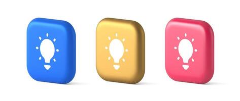 Light bulb illuminated innovation idea button brainstorming creative solution 3d icon vector