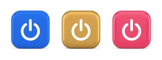 Shutdown turn on off button energy switch power start stop web app design 3d realistic icon vector