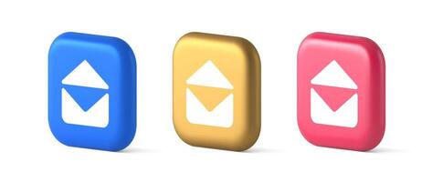 Email open envelope letter received incoming message button 3d realistic icon vector