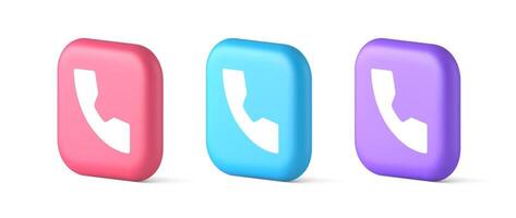 Phone call contact voice communication button web application design 3d realistic icon vector