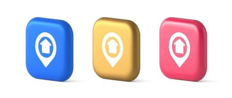 Urban building location find button house map pin web application 3d realistic icon vector