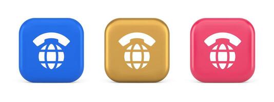 Global phone communication button internet telephone connection 3d realistic icon vector