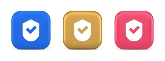 Done checkmark shield button success protection approved password web app 3d realistic icon vector