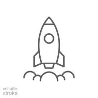 Product release icon. Simple outline style. Launch, rocket, begin, campaign, new, startup, start, fast, project, business concept. Thin line symbol. isolated. Editable stroke. vector