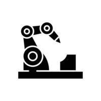 mecánico brazo icono. sencillo sólido estilo. robótico mano manipulador, computadora, construcción, fábrica, industria, tecnología concepto. negro silueta, glifo símbolo. aislado. vector