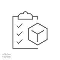 Product requirements icon. Simple outline style. Product management, testing, check, list, checklist, clipboard, evaluation concept. Thin line symbol. isolated. Editable stroke. vector