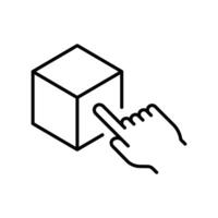 Hand pointing cube icon. Simple outline style. Augmented reality, 3d, innovation, virtual technology, digital, AR technology concept. Thin line symbol. isolated. vector