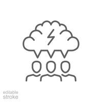 Group brainstorming icon. Simple outline style. Brainstorm, brain, storm, bolt, lightning, mind, idea, creative team concept. Thin line symbol. isolated. Editable stroke. vector