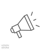 Advertisement megaphone speaker icon. Simple outline style. Attention, horn, loudspeaker, voice, announcement, advertising concept. Thin line symbol. isolated. Editable stroke. vector