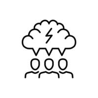 Group brainstorming icon. Simple outline style. Brainstorm, brain, storm, bolt, lightning, mind, idea, creative team concept. Thin line symbol. isolated. vector