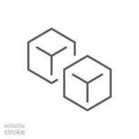 3d cube icon. Simple outline style. 3d modeling, model, cad, print, construction, prototype, technology concept. Thin line symbol. isolated. Editable stroke. vector