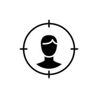 Male user target icon. Simple solid style. Man, user target, approach, person, centric, graphic, people, marketing, business concept. Black silhouette, glyph symbol. isolated. vector