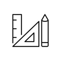 Ruler and pencil icon. Simple outline style. Triangle, pen, triangular, school, drawing, learning, study, geometry, education concept. Thin line symbol. isolated. vector