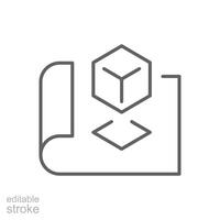 Augmented reality icon. Simple outline style. Virtual AR projection, cube, 3d, digital AR technology concept. Thin line symbol. isolated. Editable stroke. vector