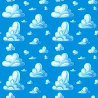 Seamless pattern of cartoon clouds on a blue sky background. Illustration for children textile, wallpaper, and background design. vector