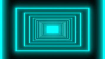 Blau Platz Neon- Glühbirnen erleuchten das leeren Tunnel Gang. Aufnahmen Schleife, abstrakt Technik geometrisch Bewegung Hintergrund video