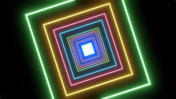 Colorful square neon bulbs illuminate the empty tunnel corridor. footage looping, abstract tech geometric motion background video