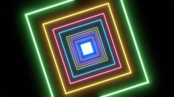 Colorful square neon bulbs illuminate the empty tunnel corridor. footage looping, abstract tech geometric motion background video