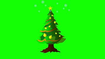 geanimeerd beeldmateriaal Kerstmis boom Aan groen scherm, Maria Kerstmis en gelukkig nieuw jaar achtergrond animatie, versierd Kerstmis boom video