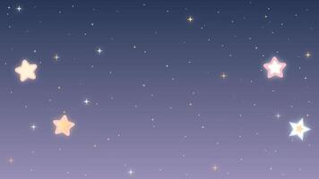 animato kawaii cartone animato viola blu spazio sfondo con in movimento stelle e carino raggiante pastello colorato stelle video