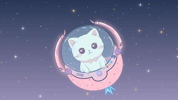 Animated cute kawaii cartoon purple blue space background with moving stars video