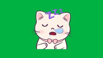 Animated Twitch Stream Emote Featuring a Cute White Kawaii Cat Sleeping with Drool and Nose Bubble, Funny Emote for Streamers isolated on green screen video