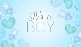 It's a Boy Baby Shower Banner Background Illustration with Bears and Hearts vector