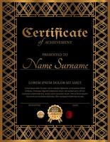 Vertical Certificate Design in Classic Elegant Style ang Black Gold Color vector