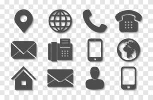 Dark Gray Contact Info Icon Set Shadow vector