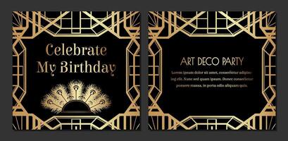 Arte deco gatsby invitación diseño con plumas vector