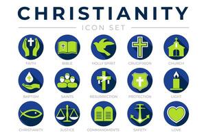 Christian icon Set in Blue and Green Colors vector