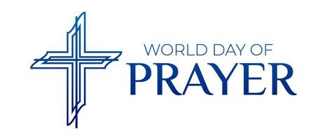 mundo día de oración logo icono aislado ilustración con cristiano cruzar vector