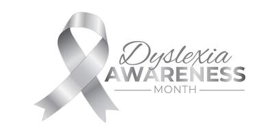 Dyslexia Awareness Month Logo Illustration with Silver Ribbon vector