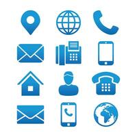 Contact Info Icon Set with Address Pin, Phone, Fax, Cell Phone, Worker and Email Icons. vector