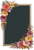 Paper flower border on blackboard, isolated floral illustration for wallpaper, greeting card, teacher, graduation, congratulations, mother, birthday, wedding, classroom, craft, scrapbook, spring png