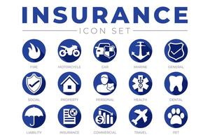 Blue Insurance Icon Set with Insurance Icons vector