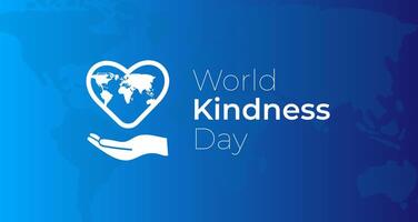 World Kindness Day Blue Illustration Background with Hand and Heart and World Map vector