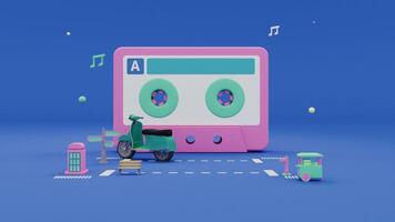 zoet muziek- animatie met 3d tekenfilm effect voor kinderen, lus animatie van muziek- instrumenten met tekenfilm stijl video