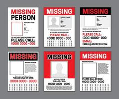 Missing Person Page Template Set vector