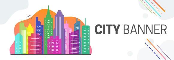 Colorful City Website Banner Illustration with Cityscape vector