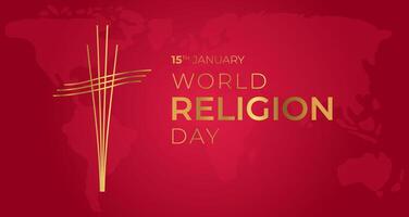 Red World Religion Day Background Illustration Banner with Abstract Gold Christian Cross vector