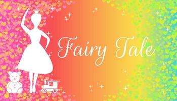 Colorful Fairy Tale Illustration Design with Princess, Bear and Train vector